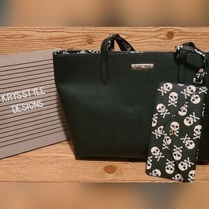 Betsey Johnson Skulltastic Tote Purse with Wristlet Skull Pouch